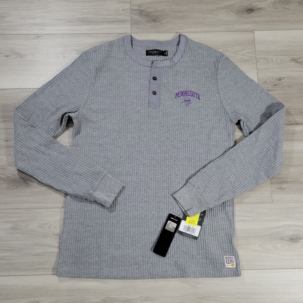 Minnesota Vikings T-Shirt Men's Medium Heathered Gray Thermal Henley L/S